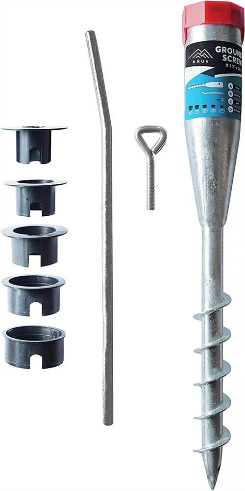 Kotva bez zemnícího šroubu pro zemní sloupky 7/8 -2 2/8 plastových objímek držáku tyče - 21,5 palce dlouhé pozinkované venkovní tyče s vlajkou - Kruhová základna Kotva na plotový sloupek poštovní schránky